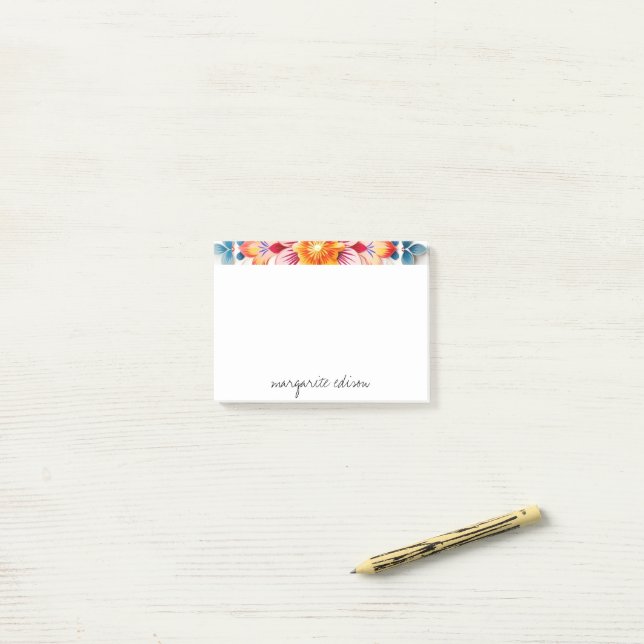 Post-it® Rouge Blanc Orange Floral Design (Sur un bureau)