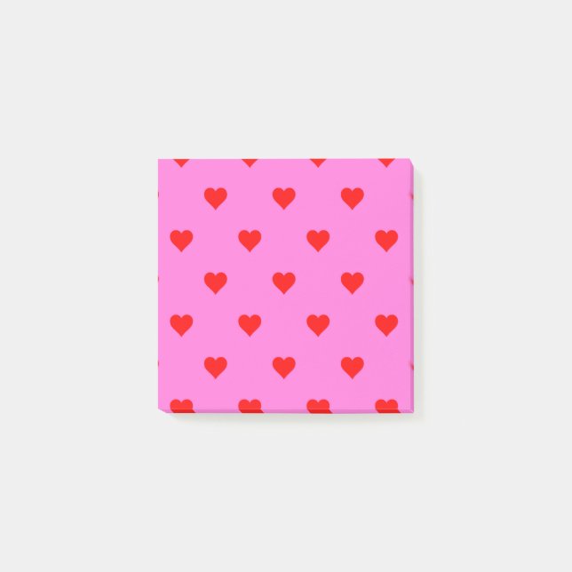 Post-it® Rouge Coeur rose Motif Retro Chic (Devant)