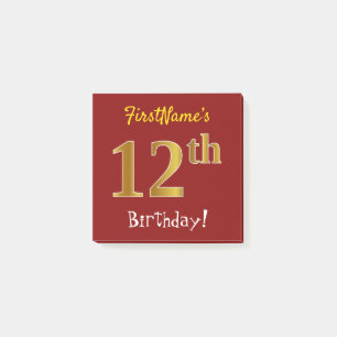Post-it® Rouge, Faux Gold 12ème Anniversaire, Avec Nom Pers