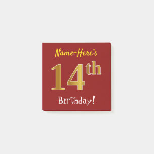 Post-it® Rouge, Faux Gold 14ème Anniversaire, Avec Nom Pers