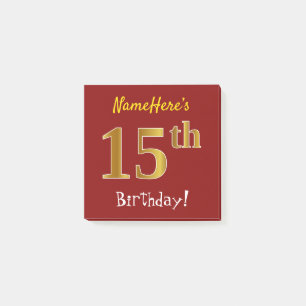 Post-it® Rouge, Faux Gold 15e anniversaire, avec nom person