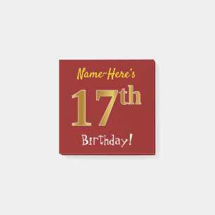 Post-it® Rouge, Faux Gold 17e anniversaire, avec nom person