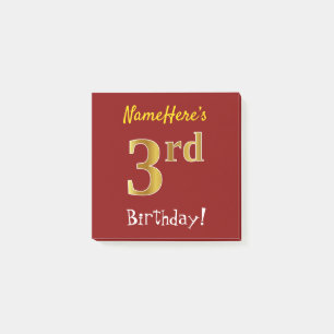 Post-it® Rouge, Faux Gold 3e anniversaire, avec nom personn