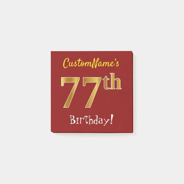 Post-it® Rouge, Faux Gold 77e anniversaire, avec nom person (Devant)