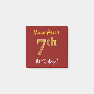 Post-it® Rouge, Faux Gold 7e anniversaire, avec nom personn