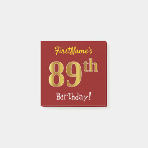 Post-it® Rouge, Faux Gold 89e Anniversaire, Avec Nom Person