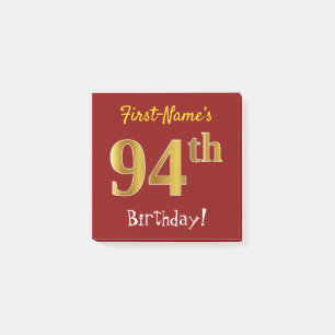 Post-it® Rouge, Faux Gold 94ème Anniversaire, Avec Nom Pers