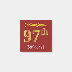 Post-it® Rouge, Faux Gold 97e anniversaire, avec nom person