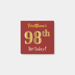 Post-it® Rouge, Faux Gold 98ème Anniversaire, Avec Nom Pers