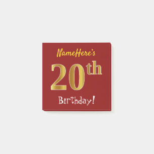 Post-it® Rouge, Faux Or 20e Anniversaire, Avec Nom Personna
