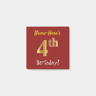 Post-it® Rouge, Faux Or 4e Anniversaire, Avec Nom Personnal