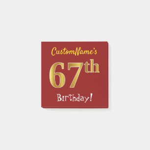 Post-it® Rouge, Faux Or 67e Anniversaire, Avec Nom Personna