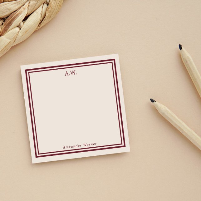 Post-it® Rouge foncé et blanc cassé Monogramme (Créateur téléchargé)