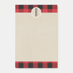 Post-it® Rouge Noir Carreaux Kraft Monogramme Initial Rusti