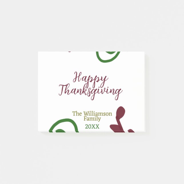 Post-it® Rouge vert joyeux Thanksgiving floral feuille auto (Devant)