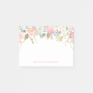 Post-it® Rougissent le rose et le monogramme de fleurs