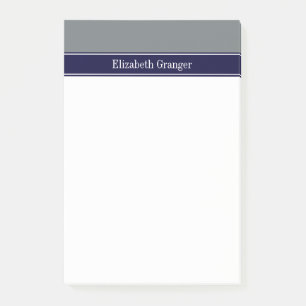 Post-it® Ruban Navy Bleu Gris Charbon Uni Monogramme Prénom