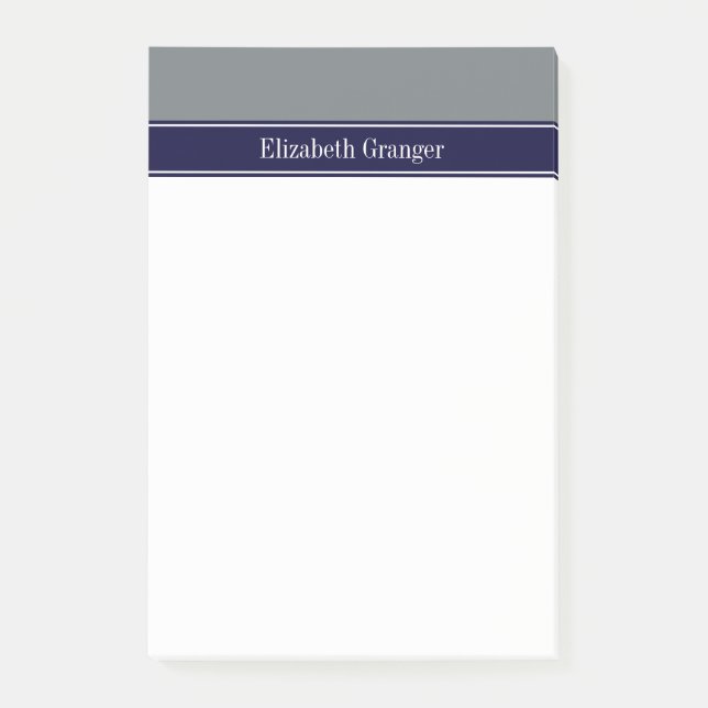 Post-it® Ruban Navy Bleu Gris Charbon Uni Monogramme Prénom (Devant)
