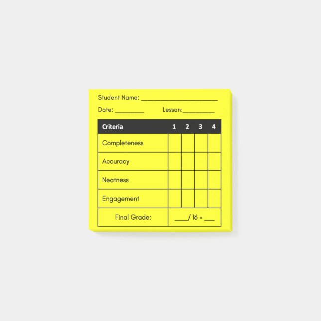 Post-it® Rubrique de classement des enseignants pour le tra (Devant)