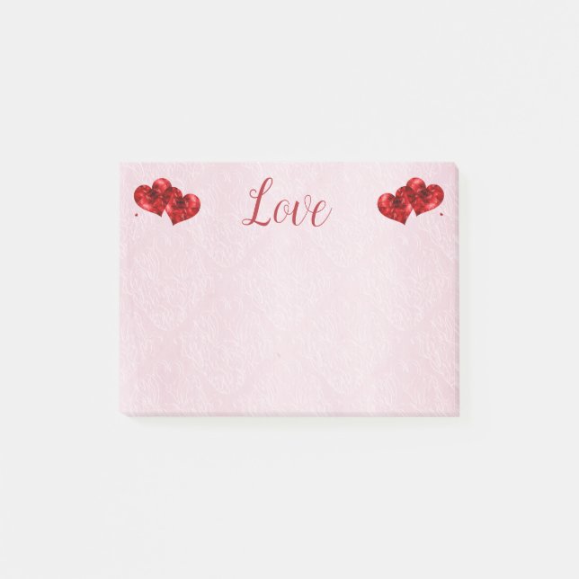 Post-it® Ruby Red Hearts et Love Post-It Notes (Devant)