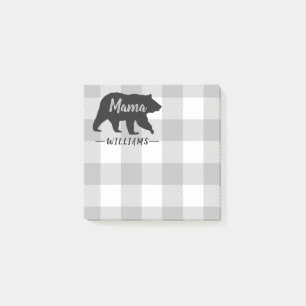 Post-it® Russe Mama Ours Gris Noir Monogramme Nom 3x3