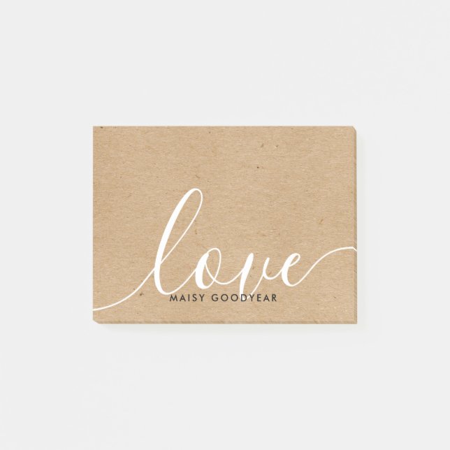 Post-it® Rustique Kraft Script Love Nom personnalisé (Devant)