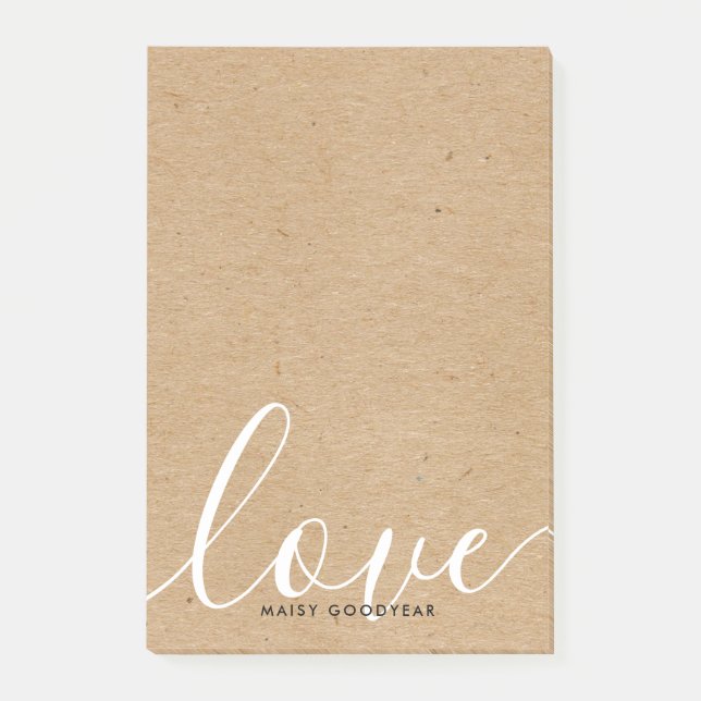 Post-it® Rustique Kraft Script Love Nom personnalisé (Devant)