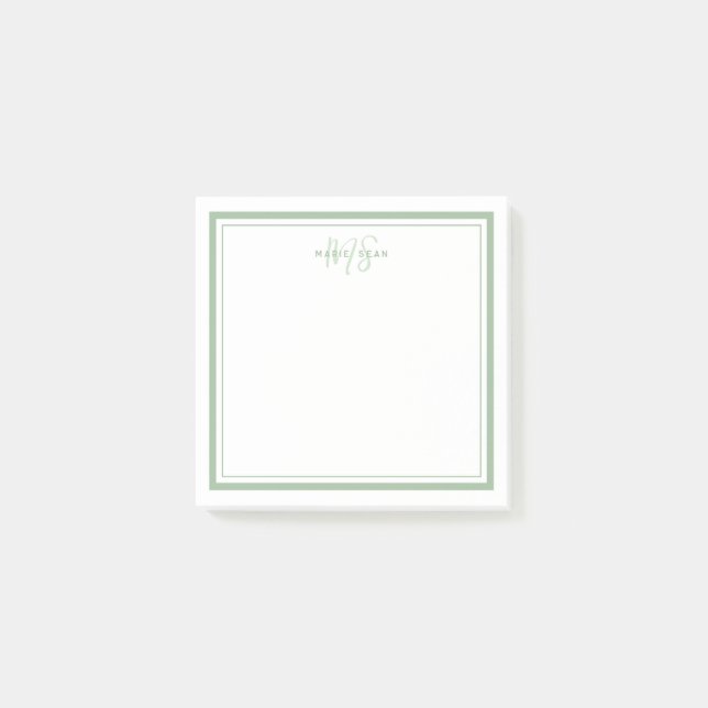 Post-it® Sage Vert Minimaliste Simple Monogramme Deux Bordu (Devant)