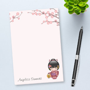 Post-it® Sakura Kokeshi Doll mignonne Geisha Girl rose
