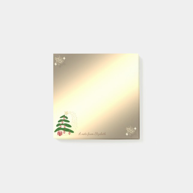 Post-it® Sapin de Noël, Flocons de Neige Dorés-Personnalisé (Devant)