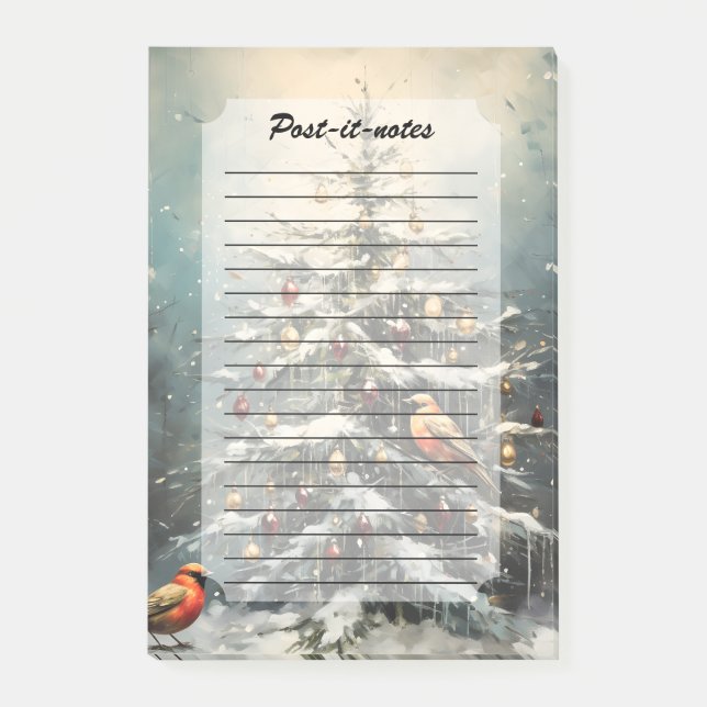 Post-it® Sapin de Noël rustique d'hiver Oiseaux rouges enne (Devant)