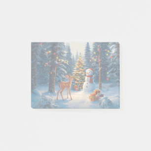 Post-it® Scène d'arbre de Noël Cerf Faon Bonhomme de neige