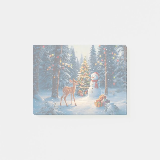 Post-it® Scène d'arbre de Noël Cerf Faon Bonhomme de neige  (Devant)