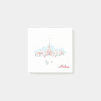 Scène d'hiver avec une église rouge et l'étoile de