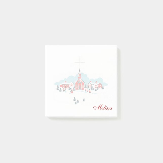 Post-it® Scène d'hiver avec une église rouge et l'étoile de (Devant)