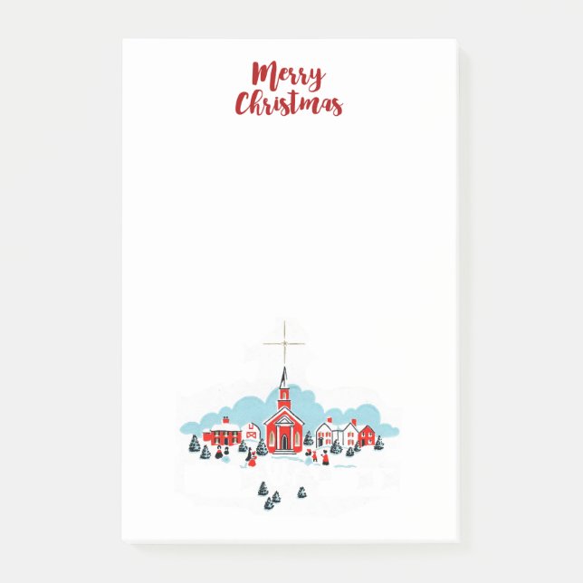 Post-it® Scène d'hiver avec une église rouge et l'étoile de (Devant)