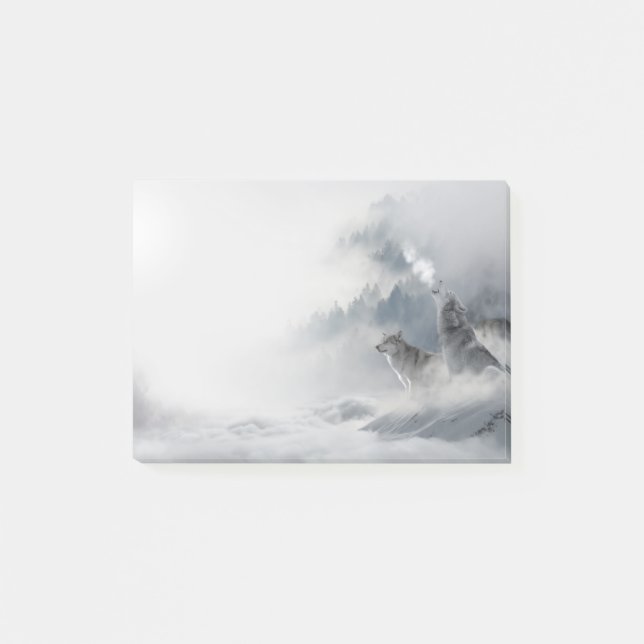 Post-it® Scène hivernale Loup qui hurle et compagne (Devant)