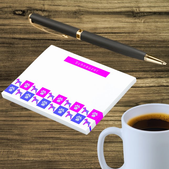 Post-it® Schnauzer Chien & Paw Hot Pink & Blue (Schnauzer dog cute pink and blue post it notes)