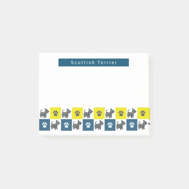 Post-it® Scottish Terrier Scottie Chien &Paw Yellow&Blue Gr (Devant)