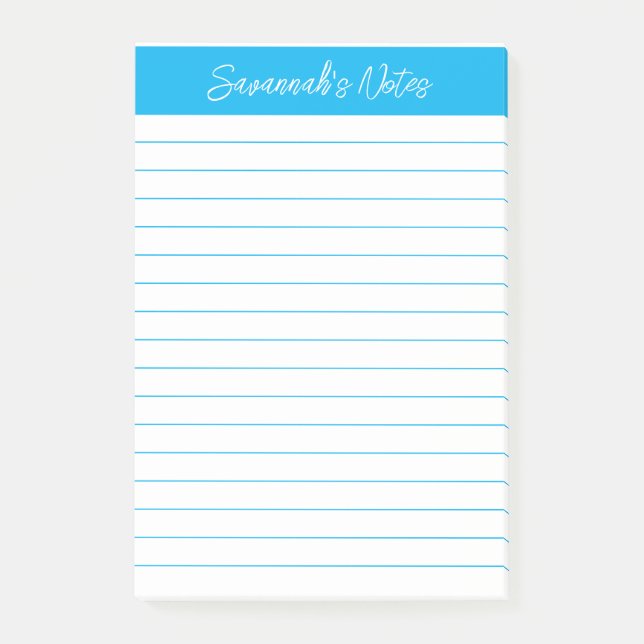 Post-it® Script Élégant Bleu Ciel Ligné Personnalisé (Devant)
