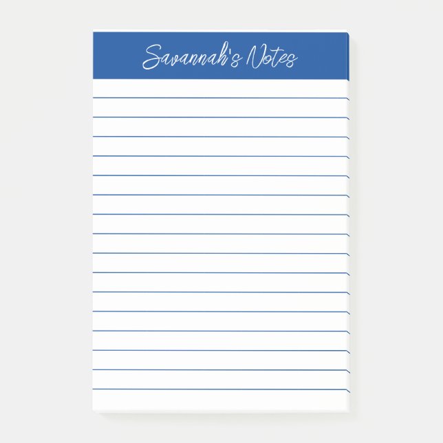 Post-it® Script Élégant Bleu Marine Ligné Personnalisé (Devant)