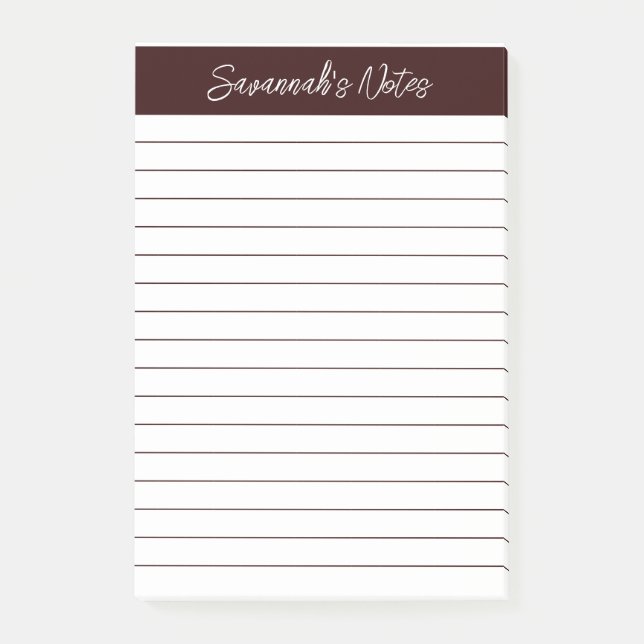 Post-it® Script Elegant Chocolate Brown Lined Personalized (Devant)