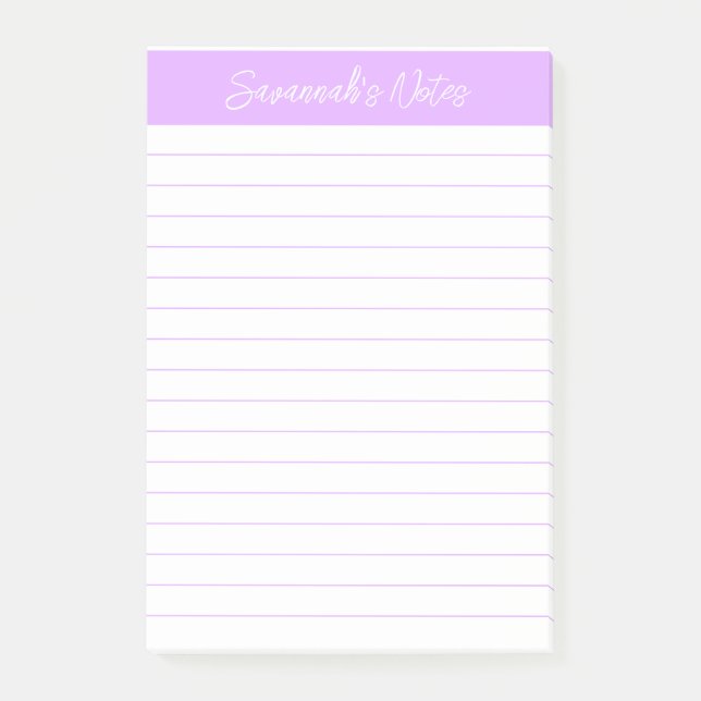 Post-it® Script Élégant Ligne Lavande Clair Personnalisé (Devant)