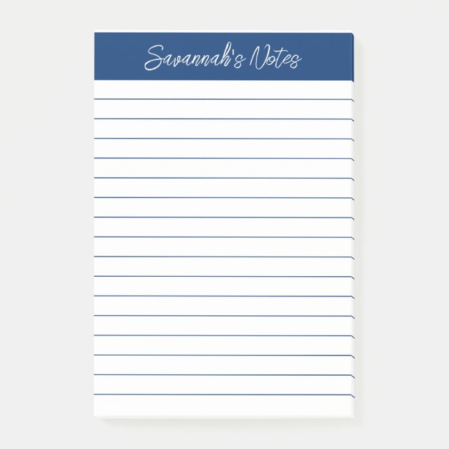 Post-it® Script Elegant Navy Blue Lined Personalized (Devant)