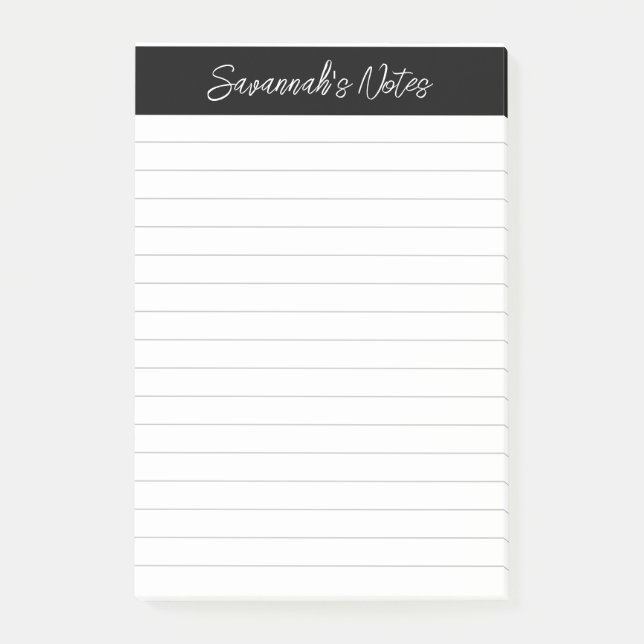 Post-it® Script Élégant Noir Gris Ligné Personnalisé (Devant)