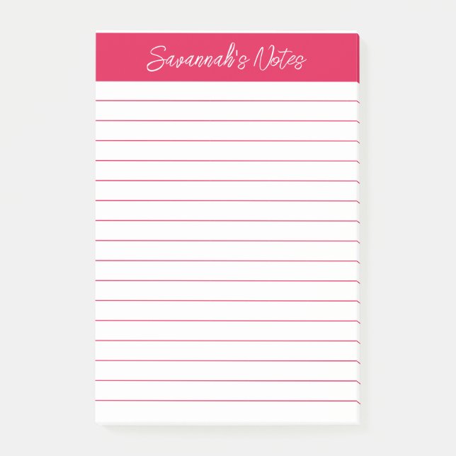 Post-it® Script Élégant Rouge Cerise Ligné Personnalisé (Devant)