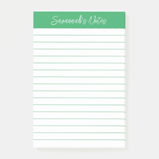 Post-it® Script Élégant Vert Ligné Personnalisé (Devant)