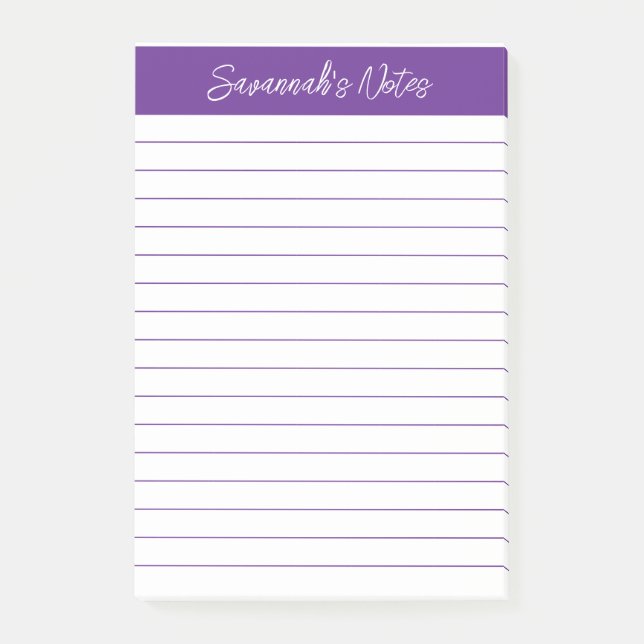 Post-it® Script Élégant Violet Ligné Personnalisé (Devant)