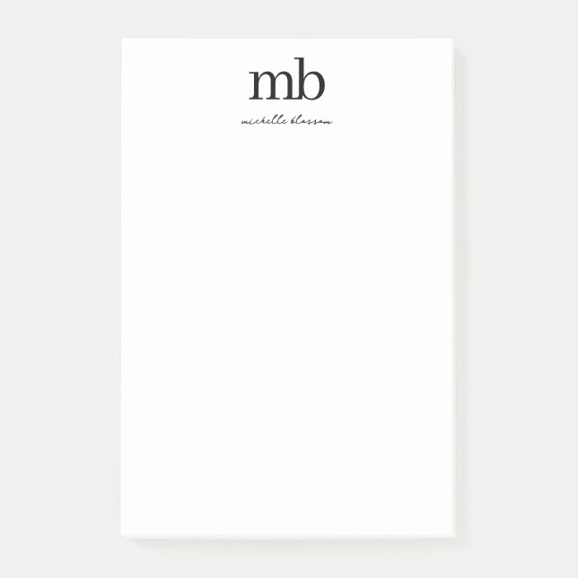 Post-it® Script moderne noir blanc tendance Monogramme init (Devant)