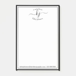 Post-it® Script Monogramme Blanc Noir Du Bureau De